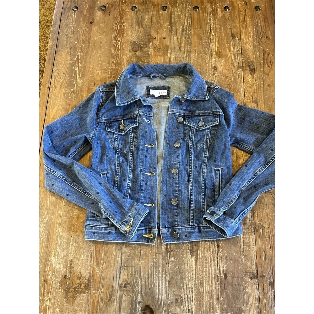 LOFT Women Blue Denim Long Sleeve w/Pockets Collared Button Front Jacket Size XS
